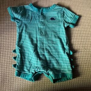 Carter's Green Striped Dinosaur Bodysuit